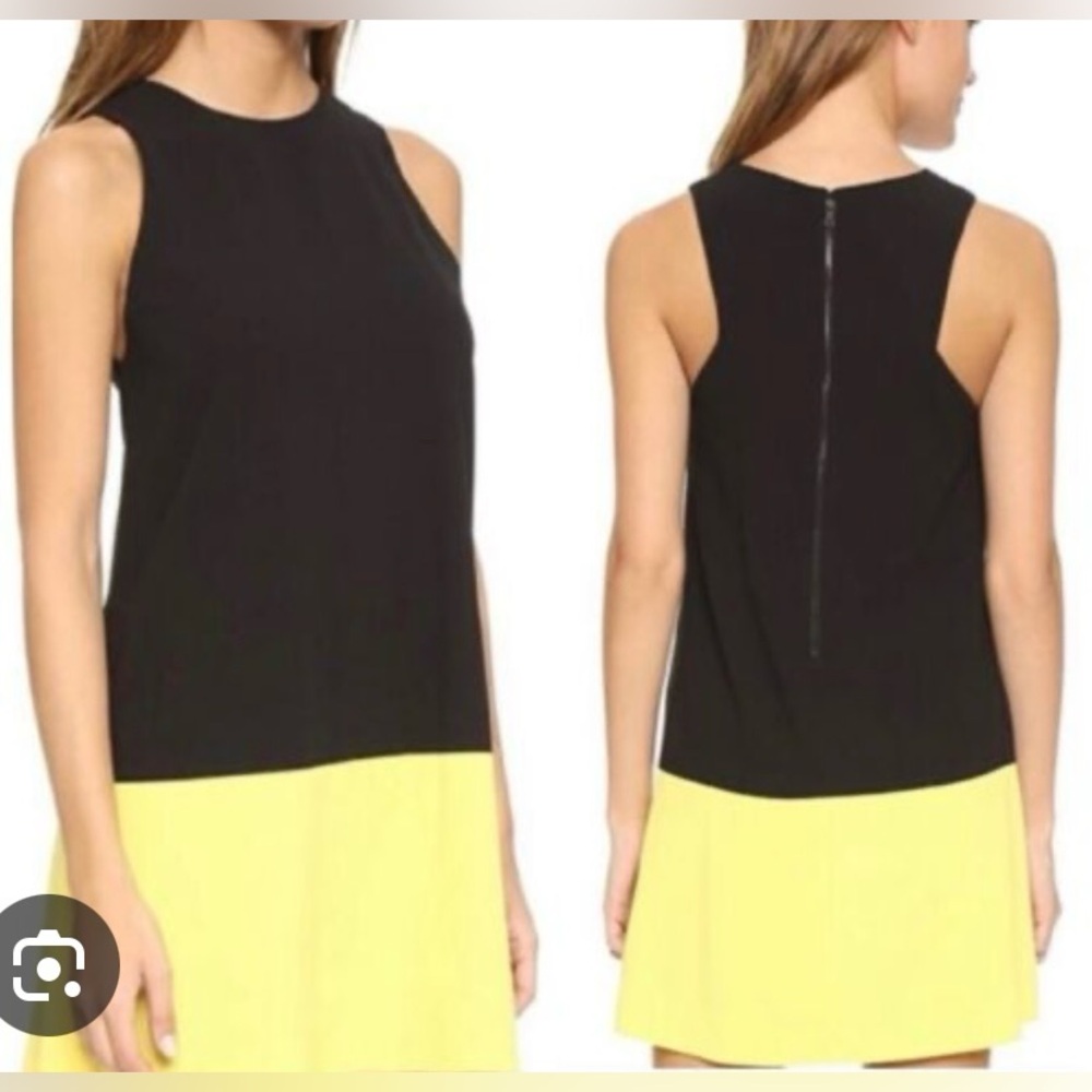 Alice + Olivia Dorma Dress Black Lemon Yellow Sleeveless Sheath Mini LBD